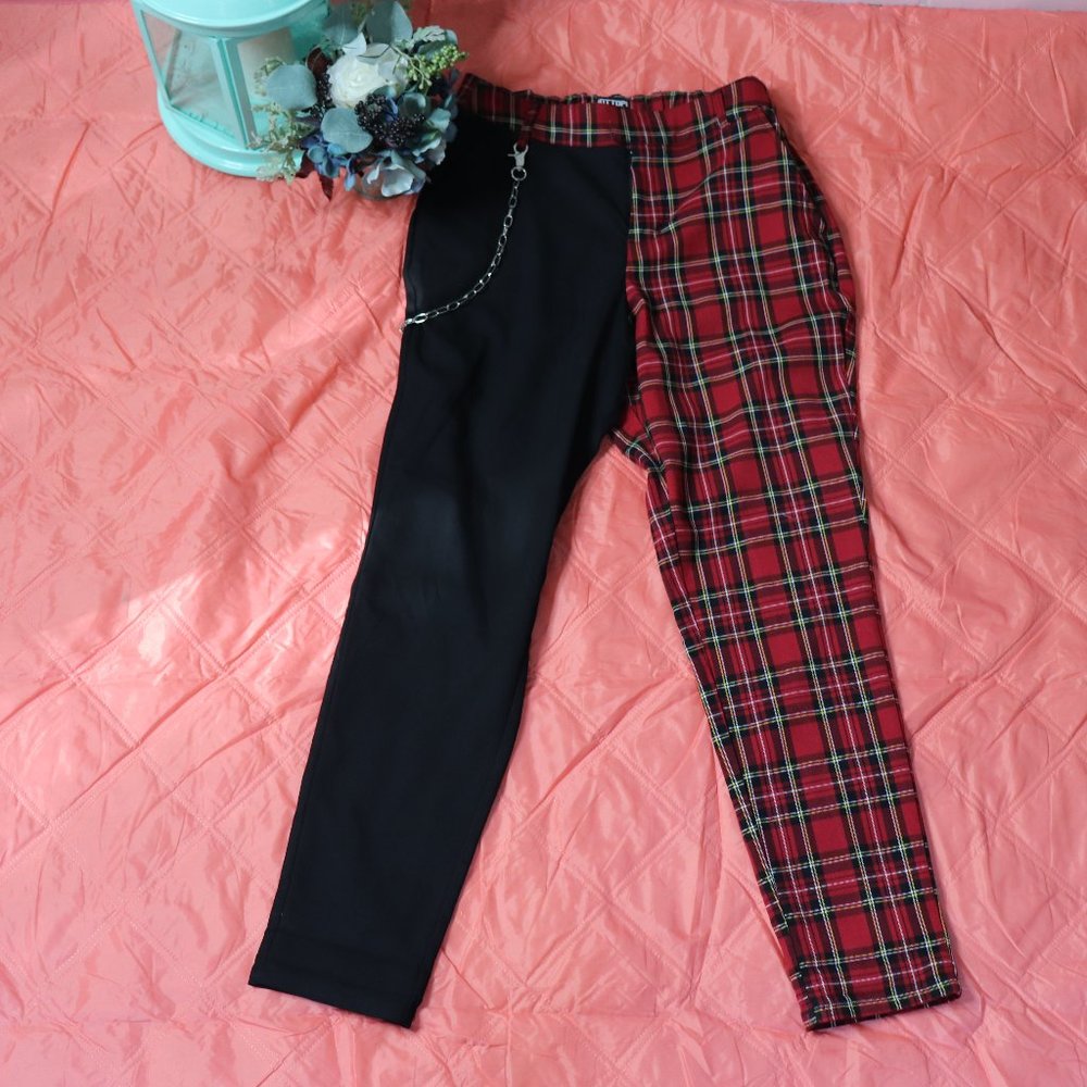 Hot Topic Red Plaid and Black Trousers
